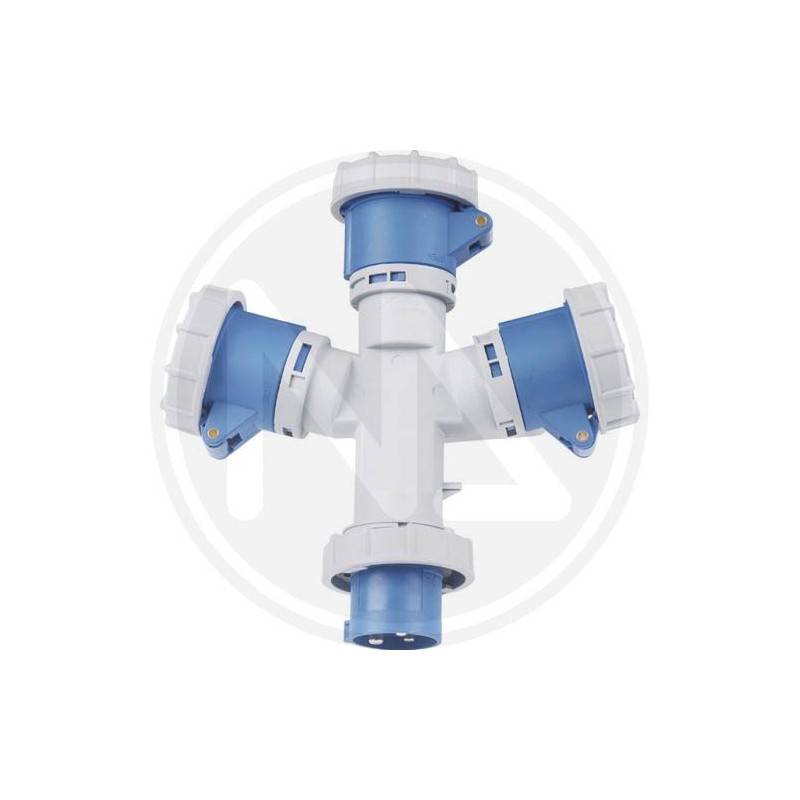 ADATTATORE INDUSTRIALE 1 SPINA + 3 PRESE IP 67 BLU MAURER PLUS