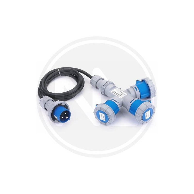 ADATTATORE INDUSTRIALE 1 SPINA + 3 PRESE CON CAVO IP 67 BLU MAURER PLUS