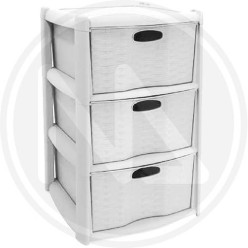 CHEST OF 3 DRAWERS in white rattan