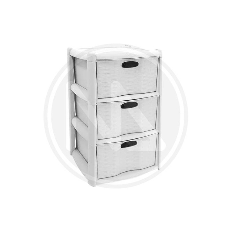 CHEST OF 3 DRAWERS in white rattan