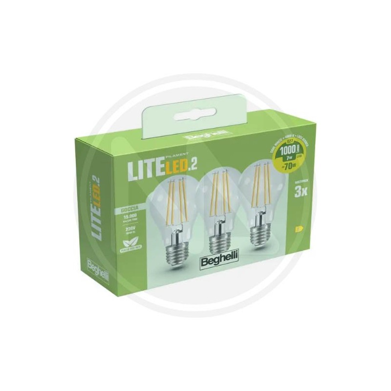 LED DROP LAMP WITH FILAMENT "FILED" CF. 3 PCS. BEGHELLI