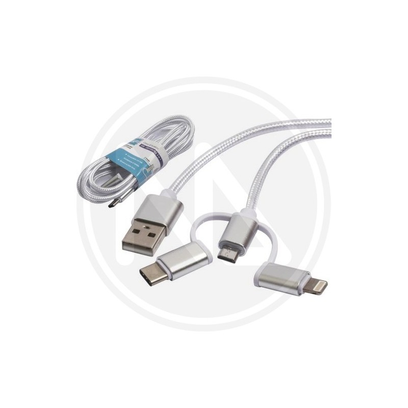 CABLE 3 IN 1 ALUMINUM COTTON 2A WHITE FOR SMARTPHONE