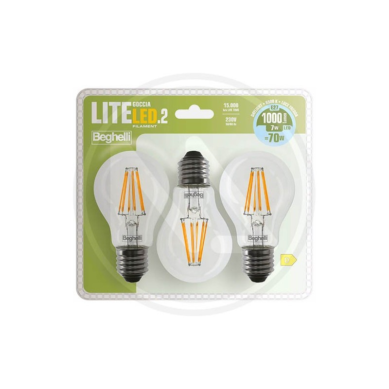DROP LED FILAMENT LAMP "LITELED.2" CF. 3 PCS. BEGHELLI