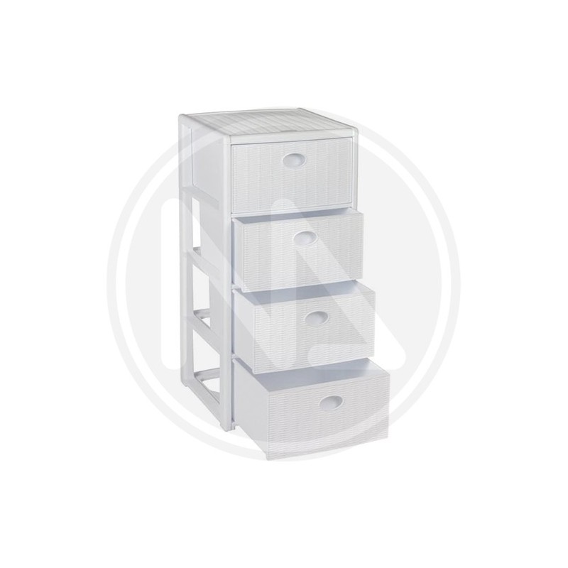 CASSETTIERA 4 CASSETTI rattan bianco