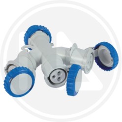 INDUSTRIAL ADAPTER 1 PLUG + 3 SOCKETS IP 67 blue