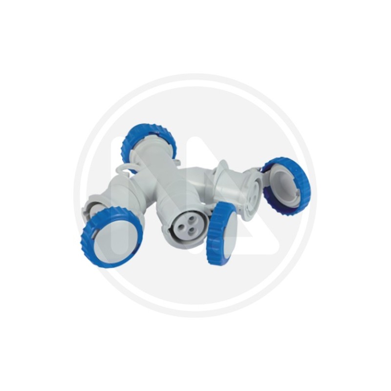 INDUSTRIAL ADAPTER 1 PLUG + 3 SOCKETS IP 67 blue