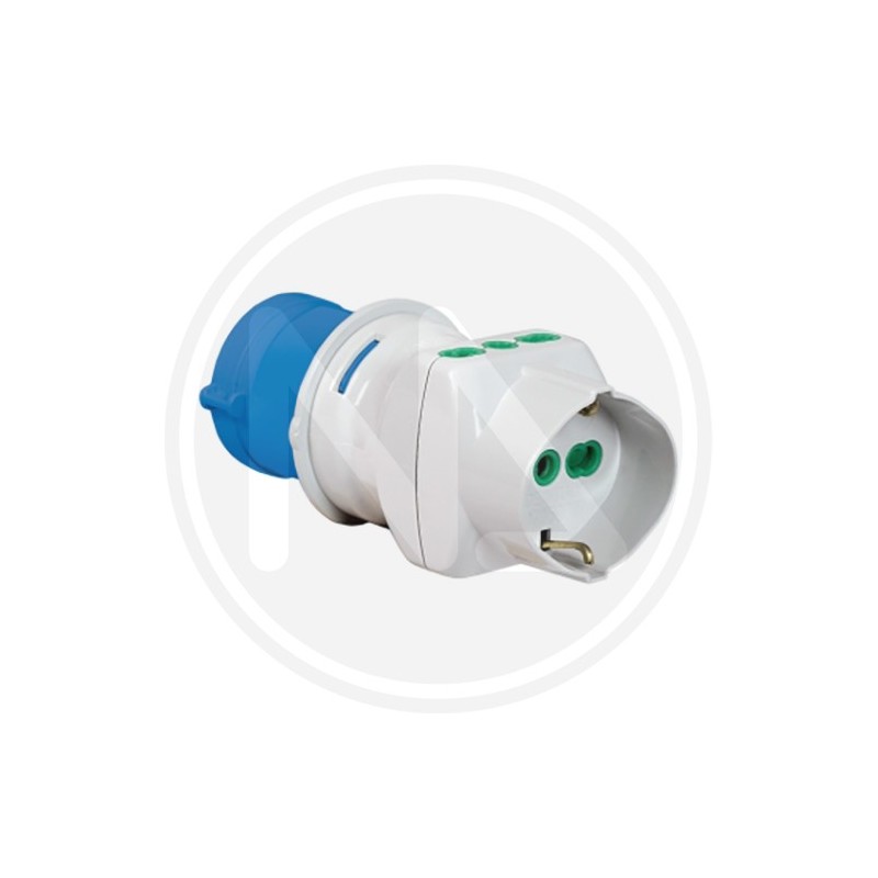 INDUSTRIAL ADAPTER 1 PLUG + 2 BLUE SOCKETS