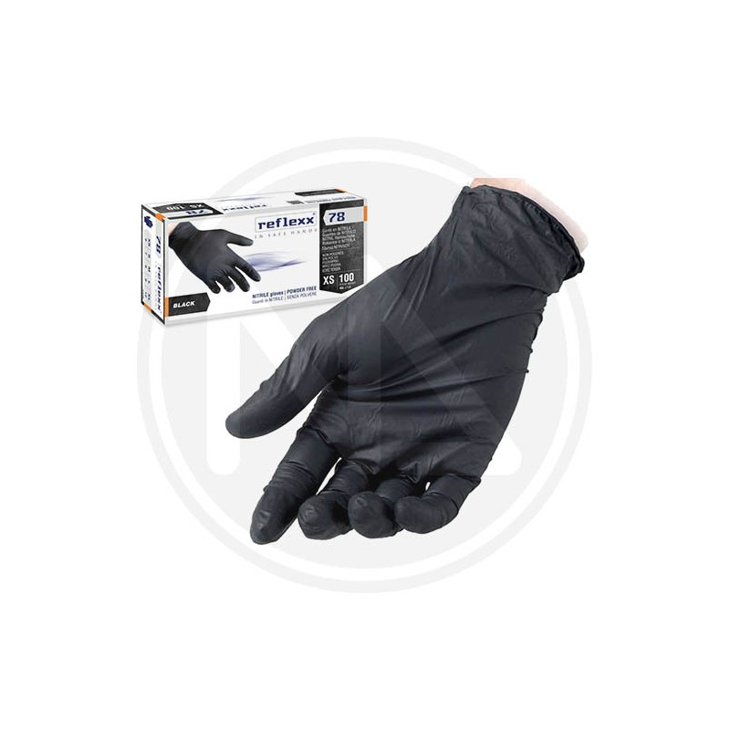 DISPOSABLE BLACK NITRILE GLOVES IN BOX Reflexx 78