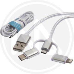 CAVO 3 IN 1 COTONE ALLUMINIO 2A BIANCO PER SMARTPHONE
