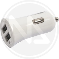 CARICABATTERIA AUTO PER SMARTPHONE 2 usb bianco