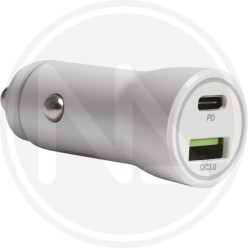 CARICABATTERIA AUTO PER SMARTPHONE USB+ TYPE C BIANCO