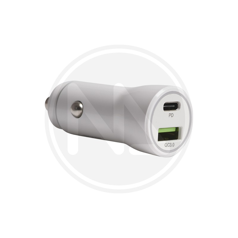 CAR CHARGER FOR SMARTPHONE 2 USB TYPE C WHITE
