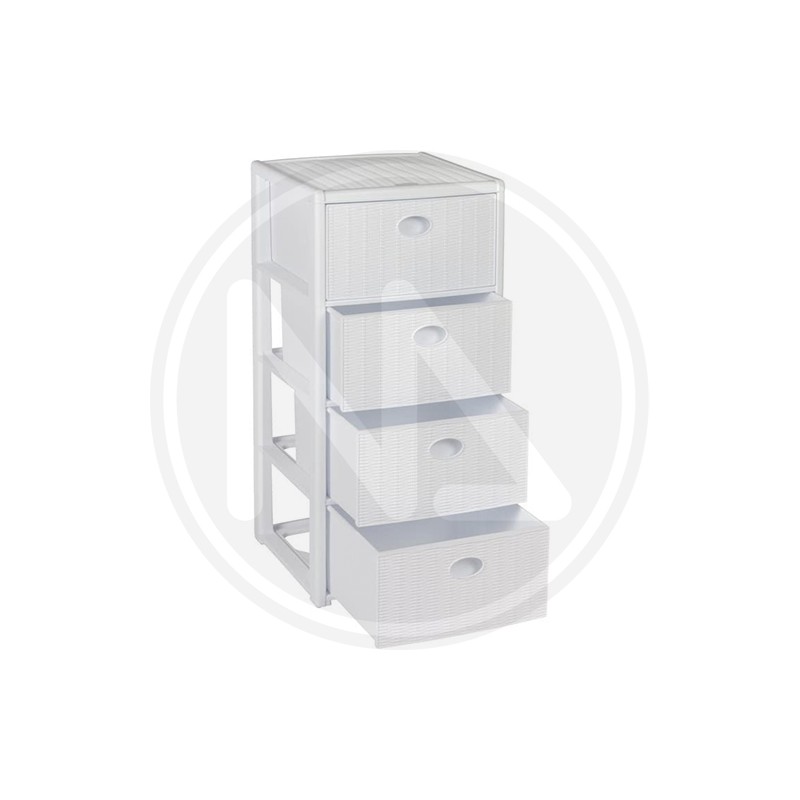 CHEST OF 4 DRAWERS in white rattan