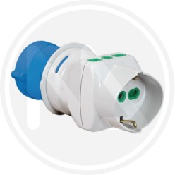 INDUSTRIAL ADAPTER 1 PLUG + 2 BLUE SOCKETS