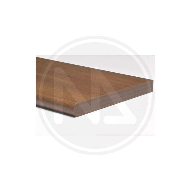 walnut melamine shelf with rounded border 25 mm.
