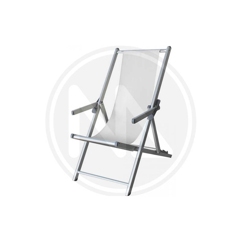 WHITE aluminum deckchair WITH ARMRESTS AND CUSHION