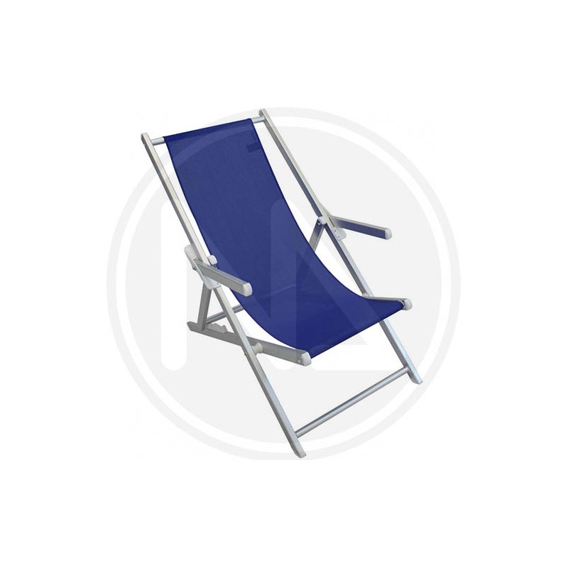 BLUE aluminum deckchair WITH ARMRESTS AND CUSHION