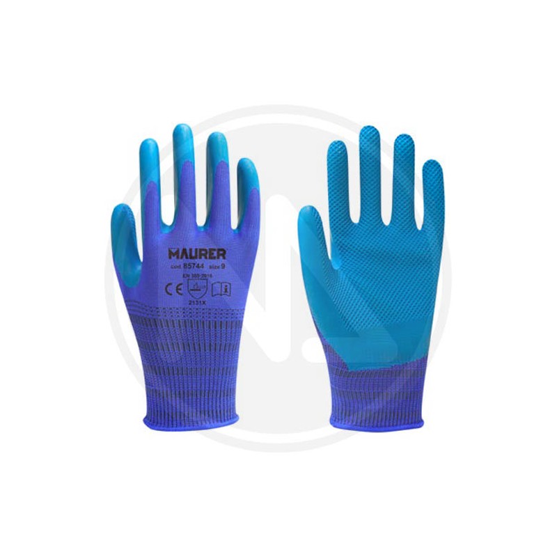BLUE LATEX WORK GLOVES "3D-GRIP" MAURER