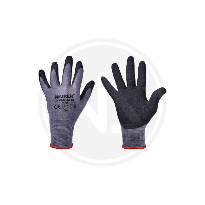 BLACK NITRILE THIN NYLON WORK GLOVES MAURER