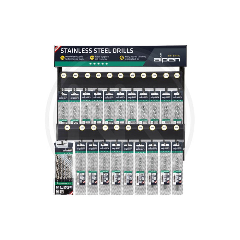 drills in display for metal "hss FORTE cobalt" alpen (MODULO 17)