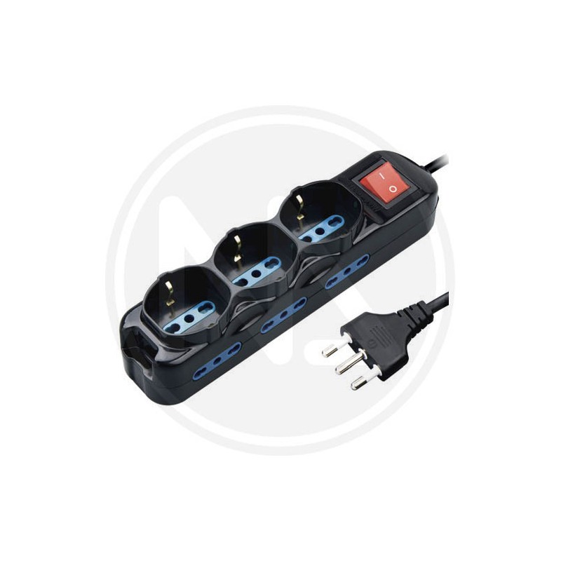 black multisocket shuko+outlet 2 places with interruptor maurer
