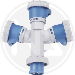 ADATTATORE INDUSTRIALE 1 SPINA + 3 PRESE IP 67 BLU MAURER PLUS