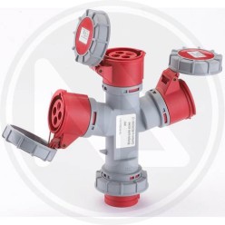 ADATTATORE INDUSTRIALE 1 SPINA + 3 PRESE IP 67 ROSSA MAURER PLUS