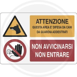 information sign notice  "DOG DEFENSE AREA"