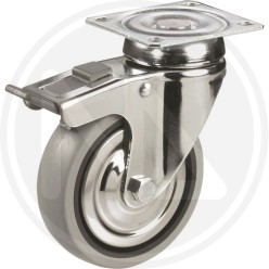 RUOTA GOMMA CON PIASTRA GIREVOLE E FRENO "TBBP7 TRANSPORT"