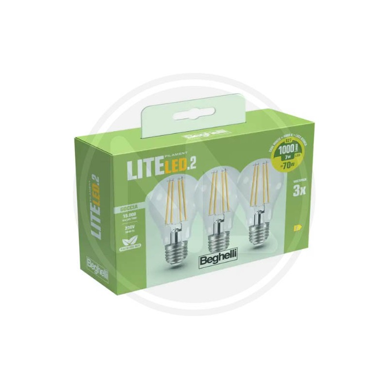 LED DROP LAMP WITH FILAMENT "FILED" CF. 3 PCS. BEGHELLI