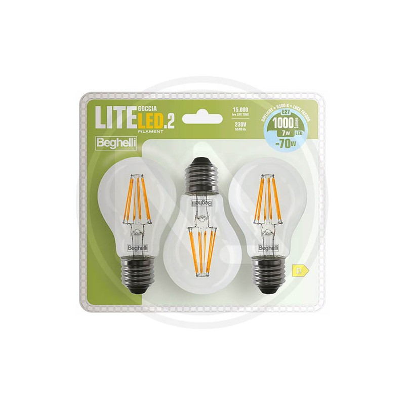DROP LED FILAMENT LAMP "LITELED.2" CF. 3 PCS. BEGHELLI