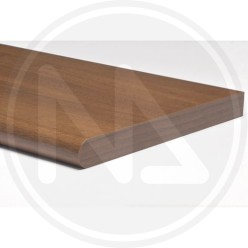 walnut melamine shelf with rounded border 25 mm.
