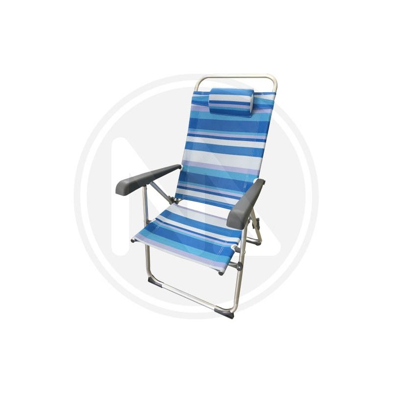 ALUMINIUM DECKCHAIR WITH ARMRESTS AND FOLDING CUSHION blu "GIULIA"
