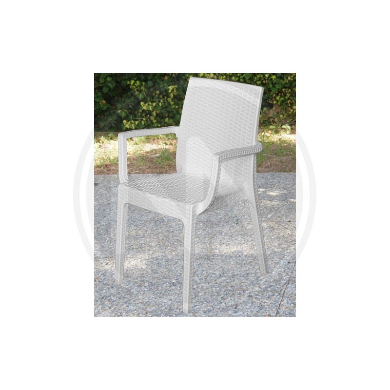WHITE RESIN RATTAN STYLE ARMCHAIR "DAFNE"