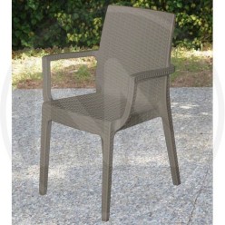 SEDIA IN RESINA TORTORA SIMIL RATTAN CON BRACCIOLI "DAFNE"