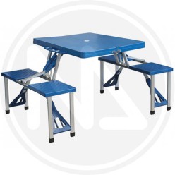 BLUE ALUMINUM FOLDING TABLE+CHAIRS SET