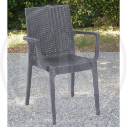 SEDIA IN RESINA ANTRACITE SIMIL RATTAN CON BRACCIOLI "DAFNE"