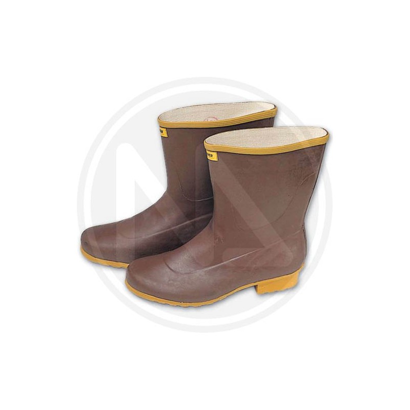short brown rubber boots