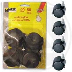 nylon double wheel with revolving hinge in blister maurer